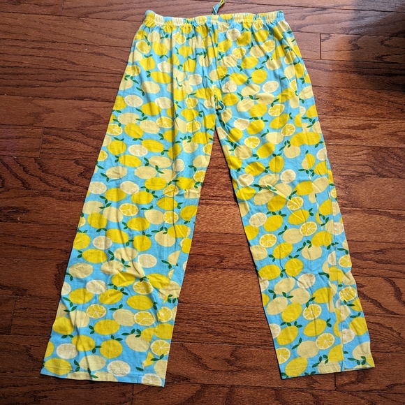 Lemon print pajama pants - lounge pants - yellow & blue - medium - cotton - Picture 7 of 8